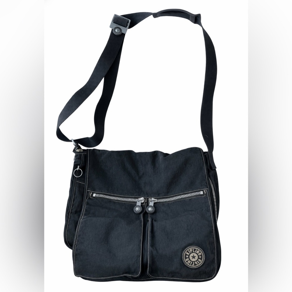 Kipling Black Nylon Expandable Laptop Messenger Crossbody Bag Large
